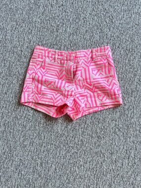 J. Crew Neon Pink Geometric Print Embroidered Cotton Shorts Sz 00